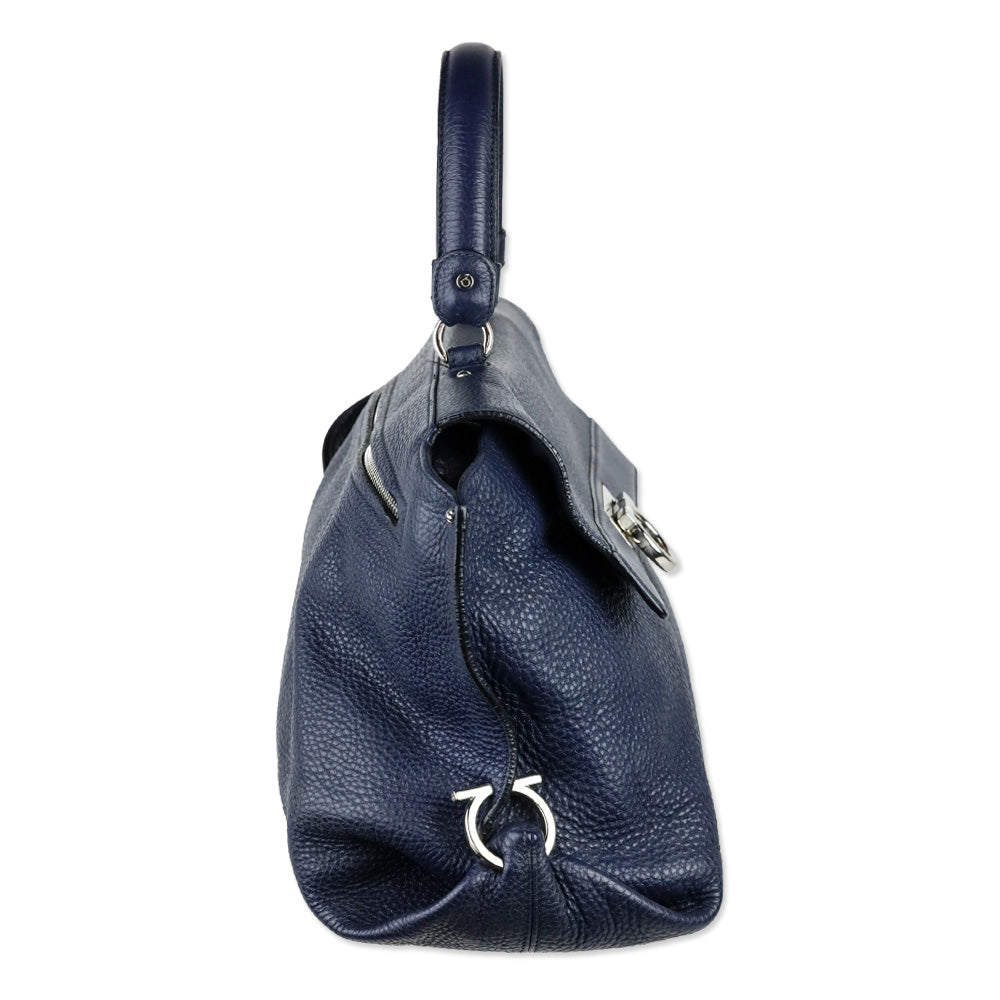 Salvatore Ferragamo Navy Grained Leather Large Sofia Shoulder Bag