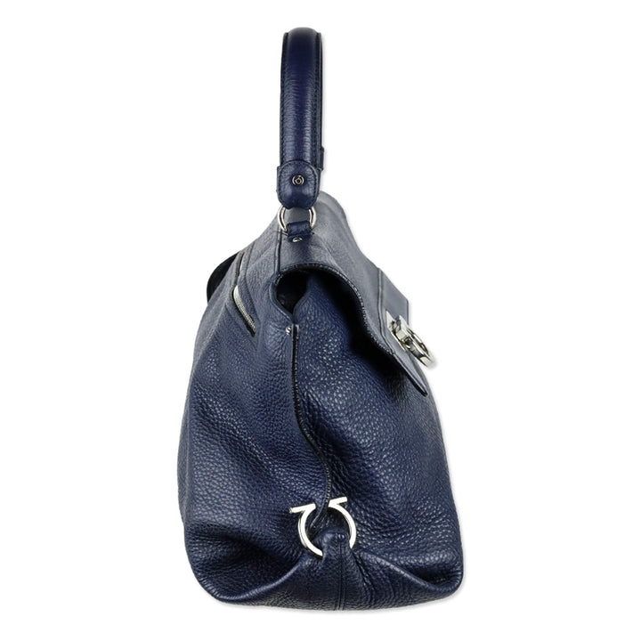 Salvatore Ferragamo Navy Grained Leather Large Sofia Shoulder Bag