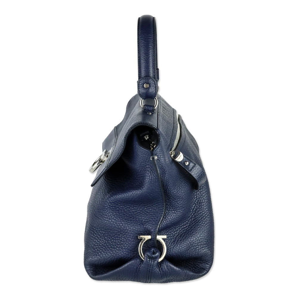 Salvatore Ferragamo Navy Grained Leather Large Sofia Shoulder Bag