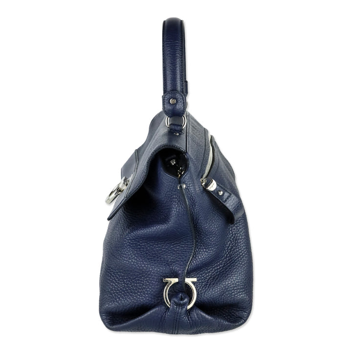 Salvatore Ferragamo Navy Grained Leather Large Sofia Shoulder Bag