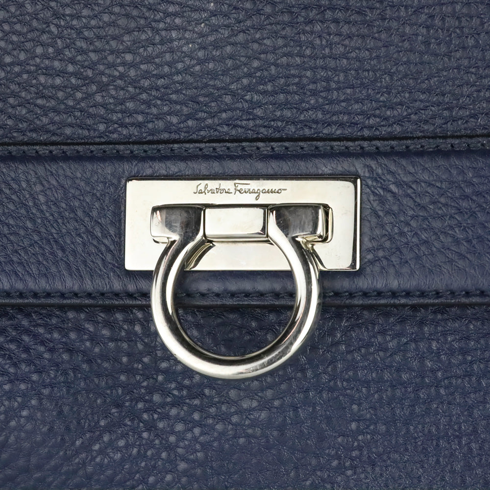 Salvatore Ferragamo Navy Grained Leather Large Sofia Shoulder Bag