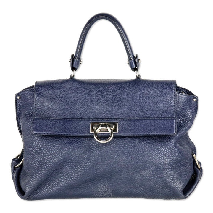 Salvatore Ferragamo Navy Grained Leather Large Sofia Shoulder Bag