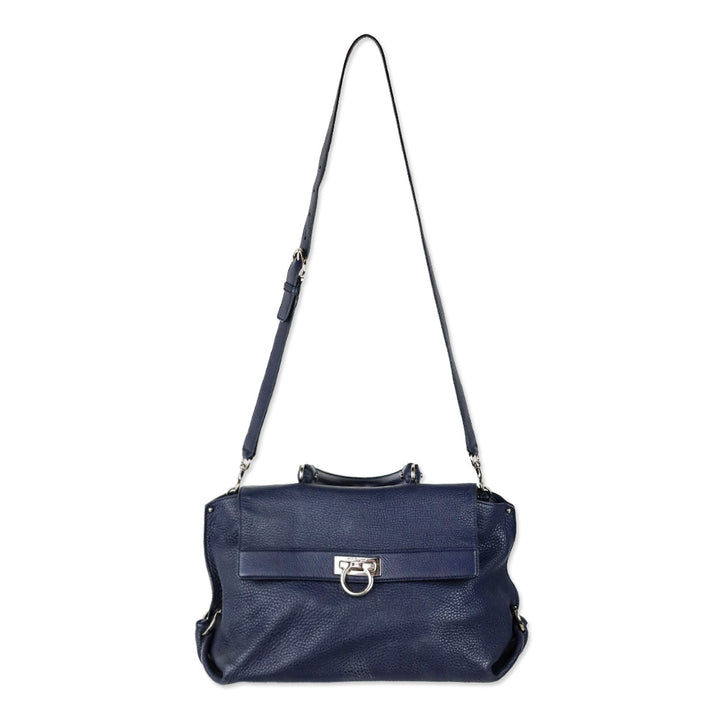 Salvatore Ferragamo Navy Grained Leather Large Sofia Shoulder Bag