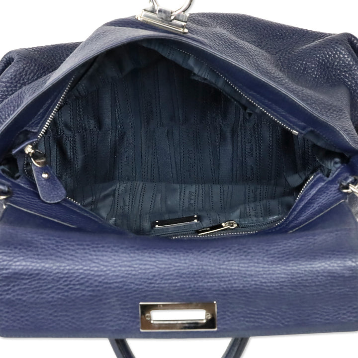 Salvatore Ferragamo Navy Grained Leather Large Sofia Shoulder Bag