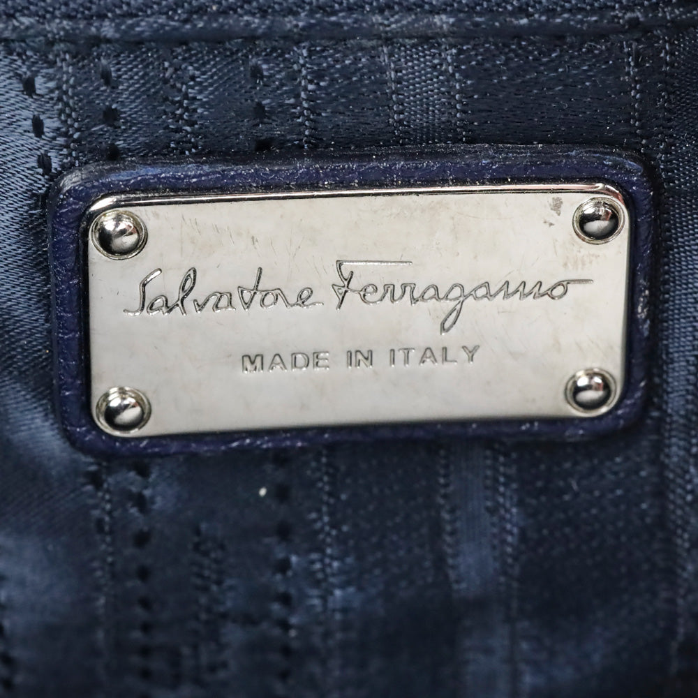 Salvatore Ferragamo Navy Grained Leather Large Sofia Shoulder Bag
