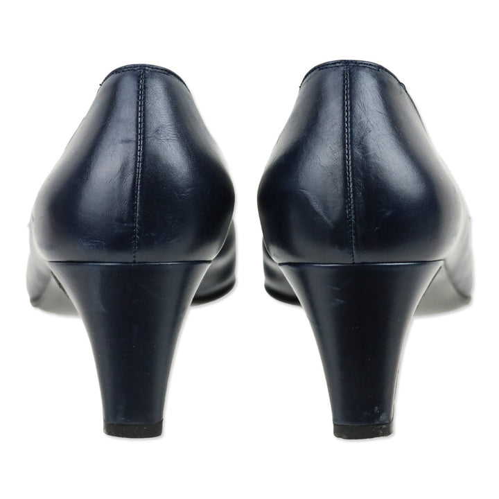 Salvatore Ferragamo Navy Leather Gancini Detail Pump