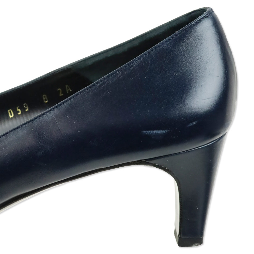 Salvatore Ferragamo Navy Leather Gold Gancini Pumps