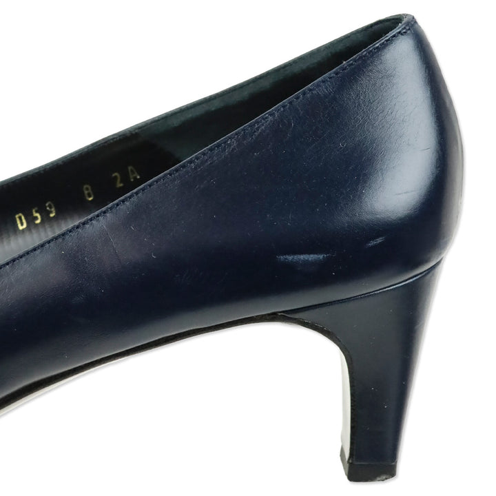 Salvatore Ferragamo Navy Leather Gold Gancini Pumps
