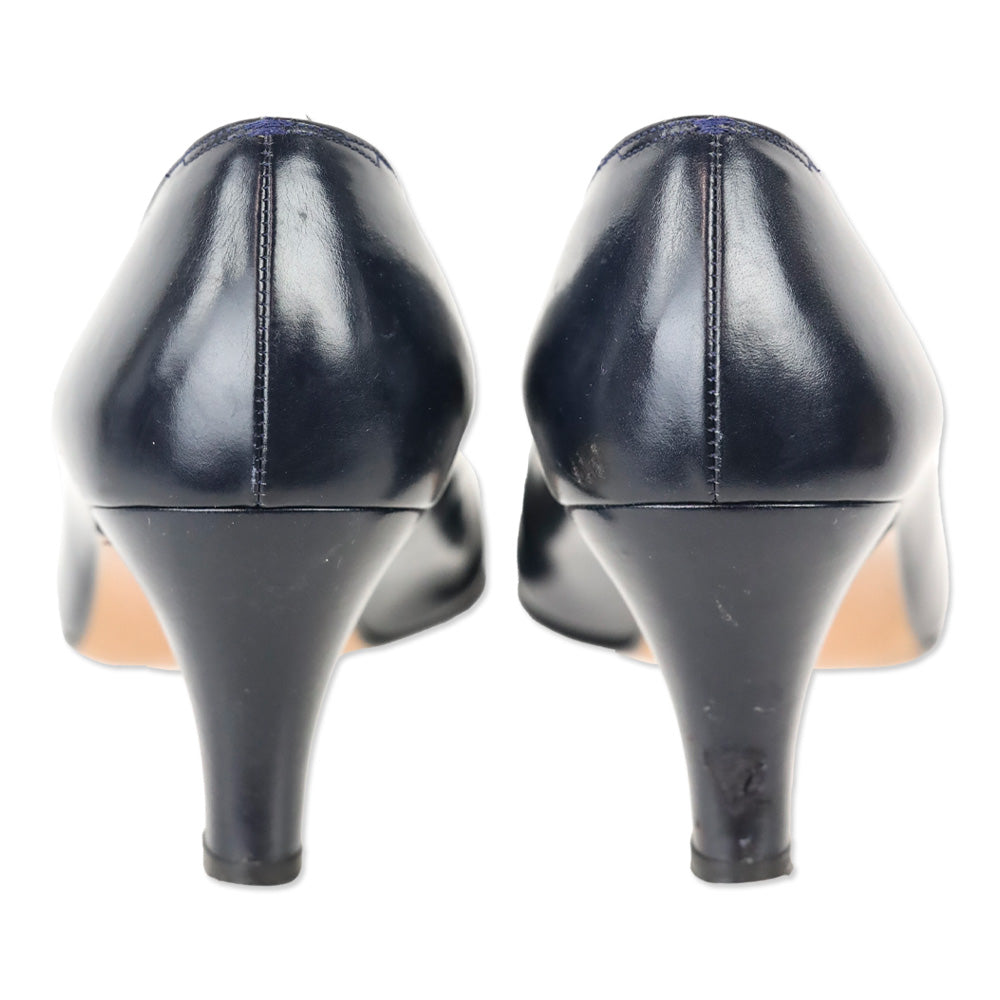 Salvatore Ferragamo Navy Leather Quilted Cap Toe Pump