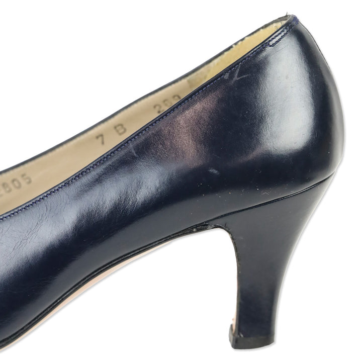 Salvatore Ferragamo Navy Leather Quilted Cap Toe Pump