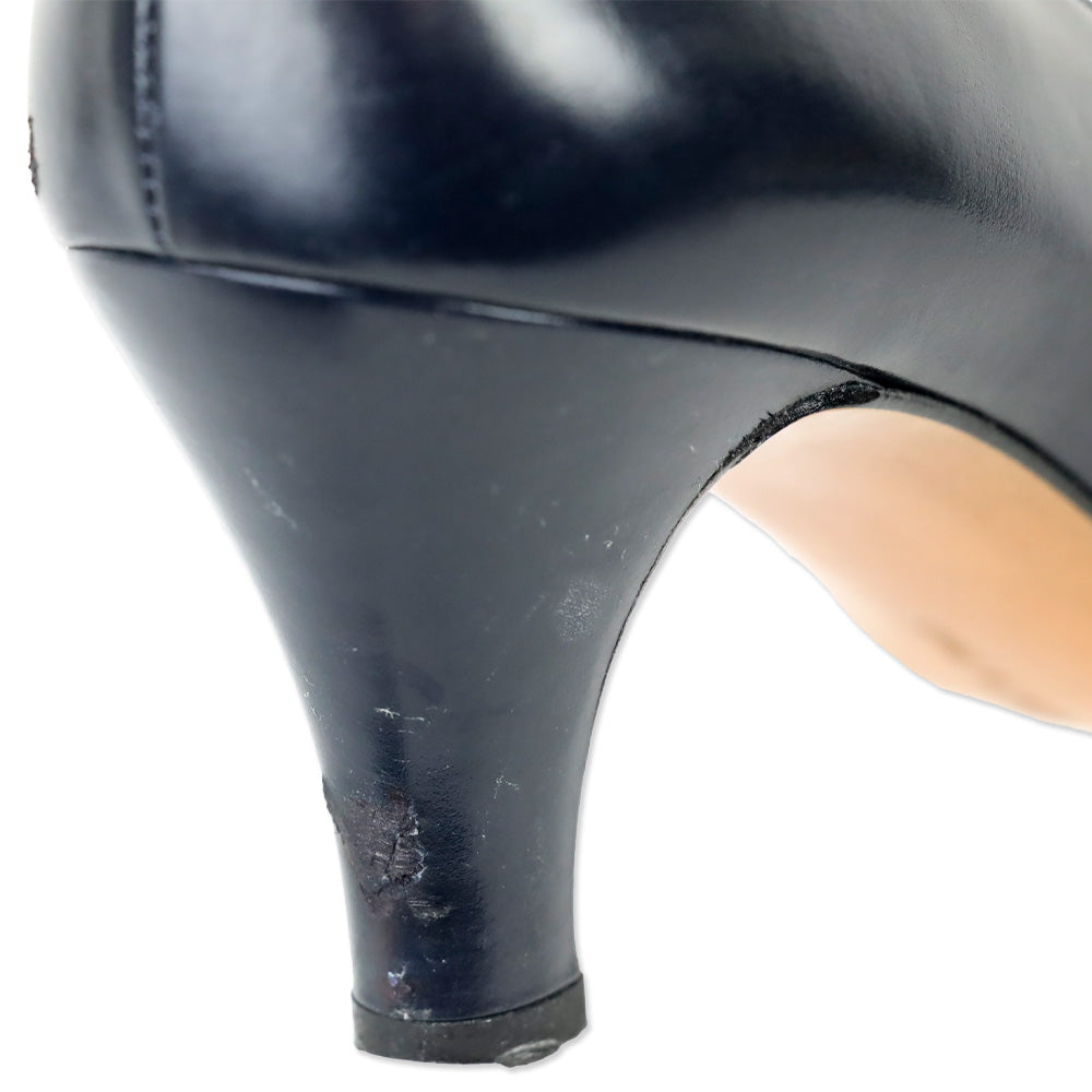 Salvatore Ferragamo Navy Leather Quilted Cap Toe Pump