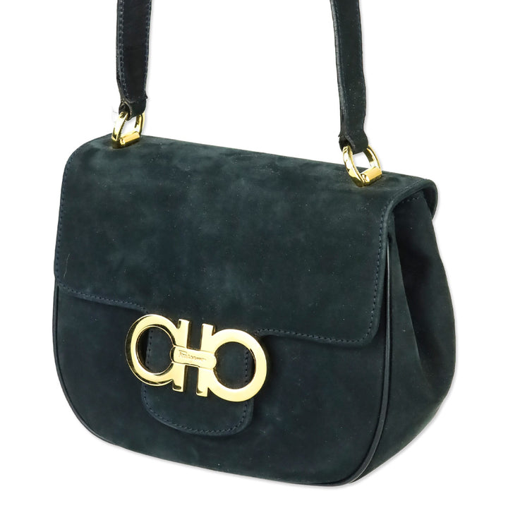 Salvatore Ferragamo Navy Suede Double Gancini North-South crossbody bag (XS)