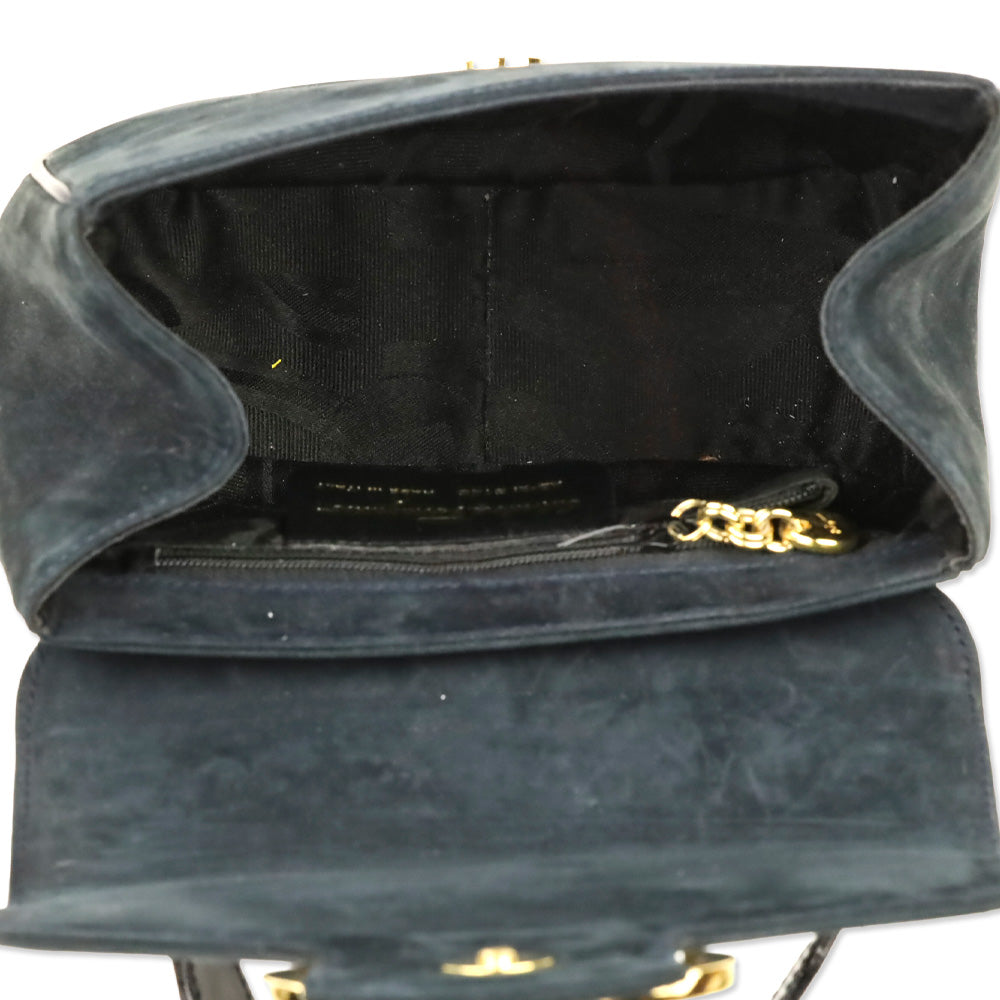 Salvatore Ferragamo Navy Suede Double Gancini North-South crossbody bag (XS)