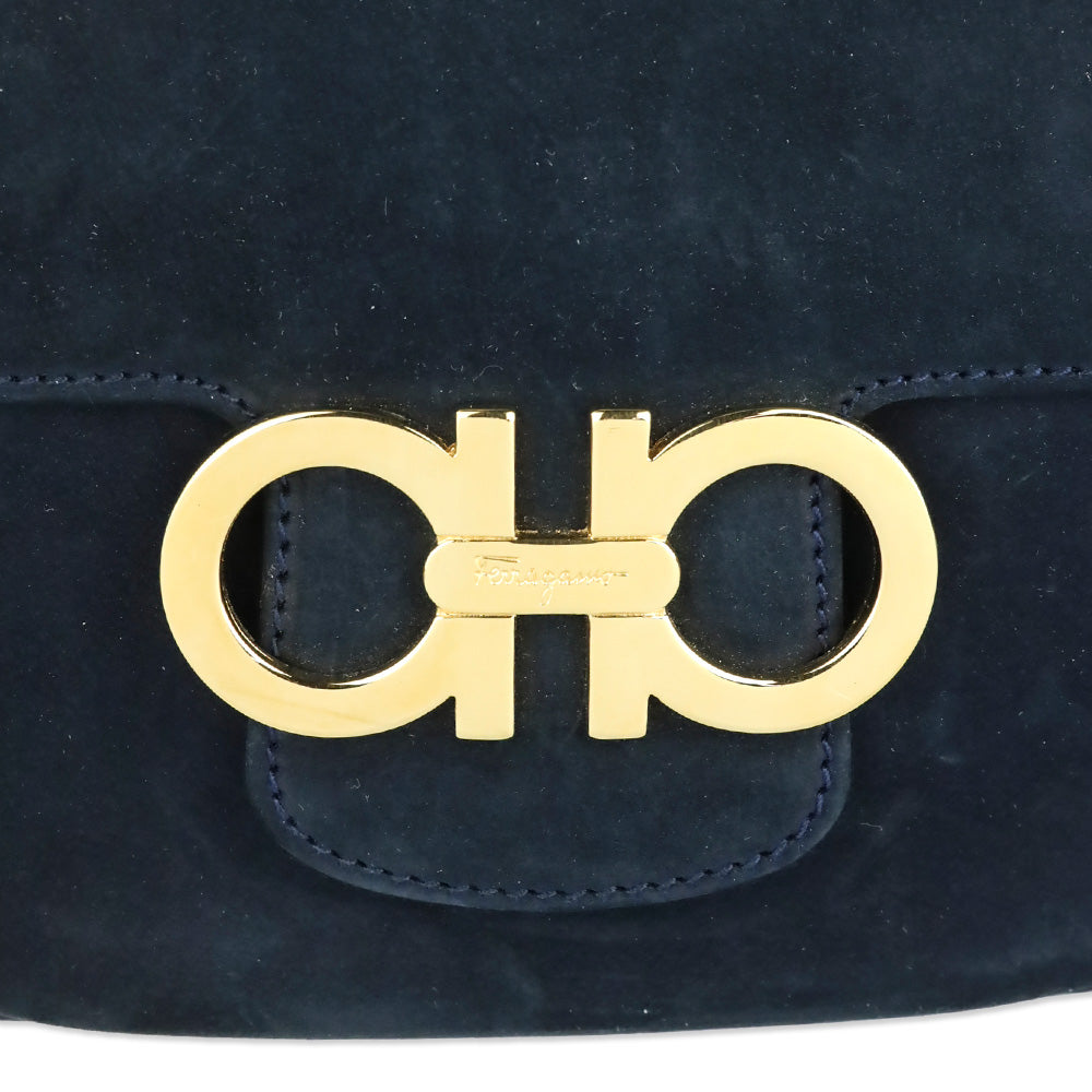 Salvatore Ferragamo Navy Suede Double Gancini North-South crossbody bag (XS)