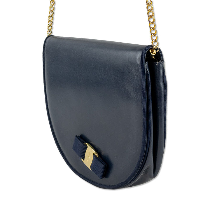 Salvatore Ferragamo Navy Vitello Vara Bow Crossbody Saddle Bag