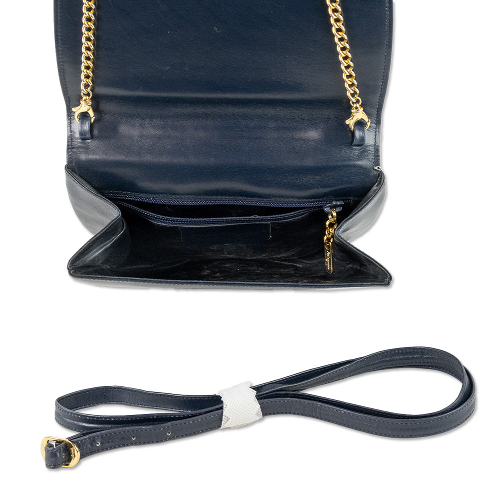 Salvatore Ferragamo Navy Vitello Vara Bow Crossbody Saddle Bag