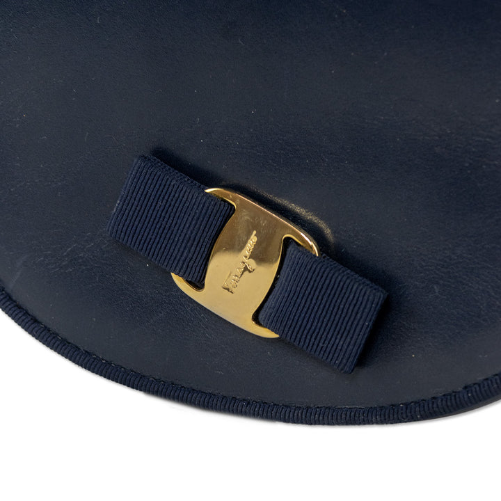 Salvatore Ferragamo Navy Vitello Vara Bow Crossbody Saddle Bag