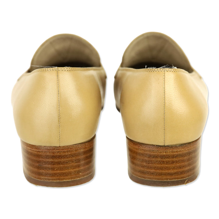 Salvatore Ferragamo Nude Leather Gancini Buckle Chunky Heel Loafers