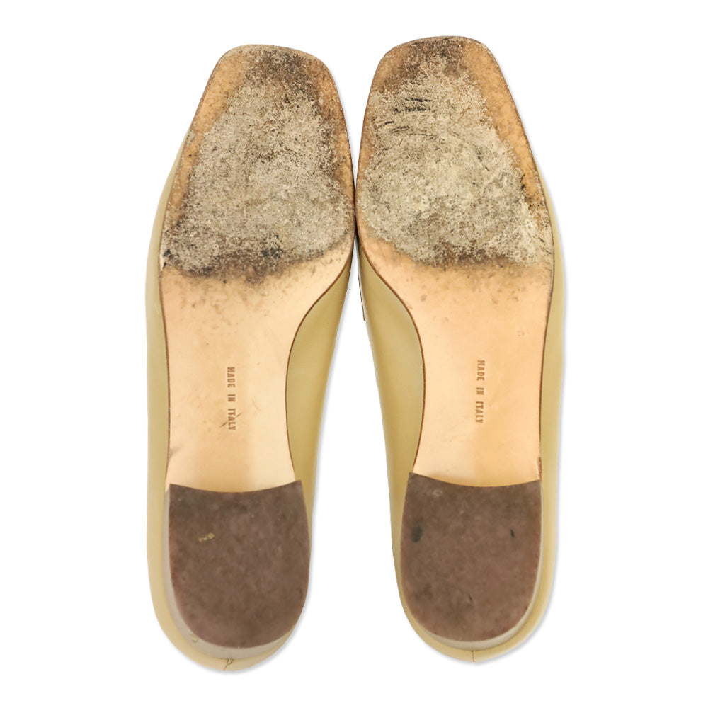 Salvatore Ferragamo Nude Leather Gancini Buckle Chunky Heel Loafers