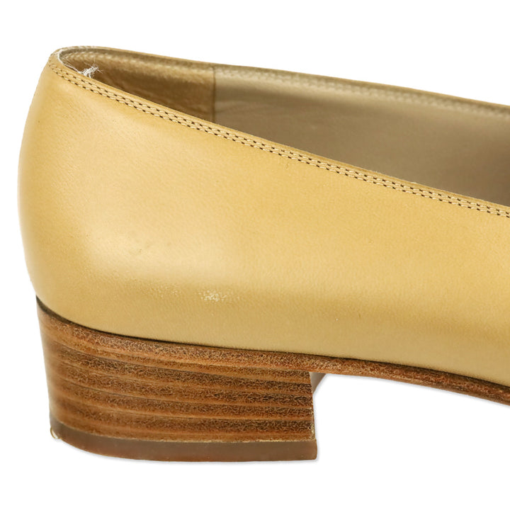 Salvatore Ferragamo Nude Leather Gancini Buckle Chunky Heel Loafers
