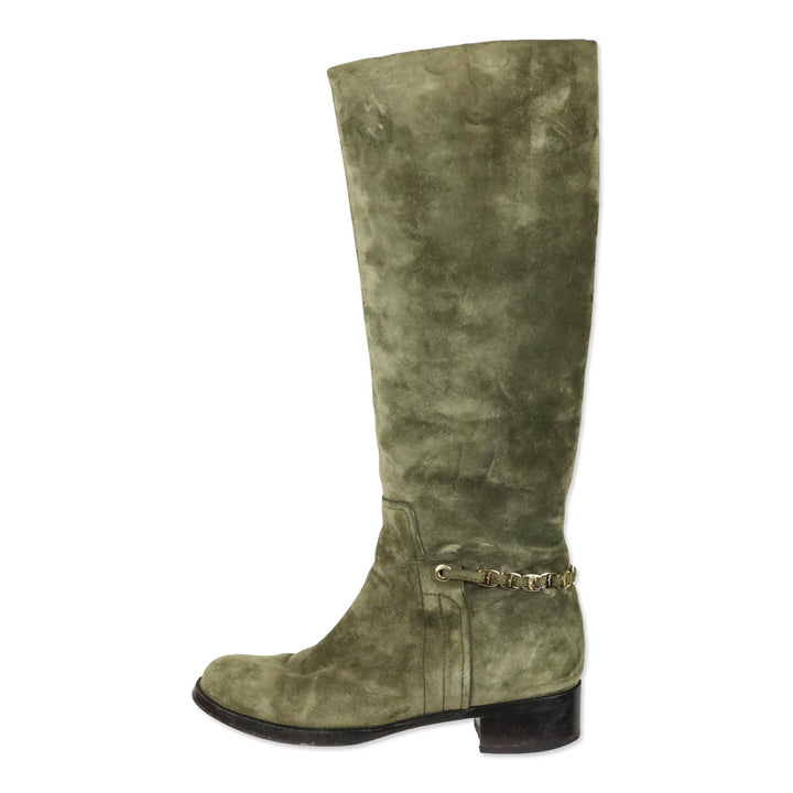 Salvatore Ferragamo Olive Suede Nando Tall Knee Boots