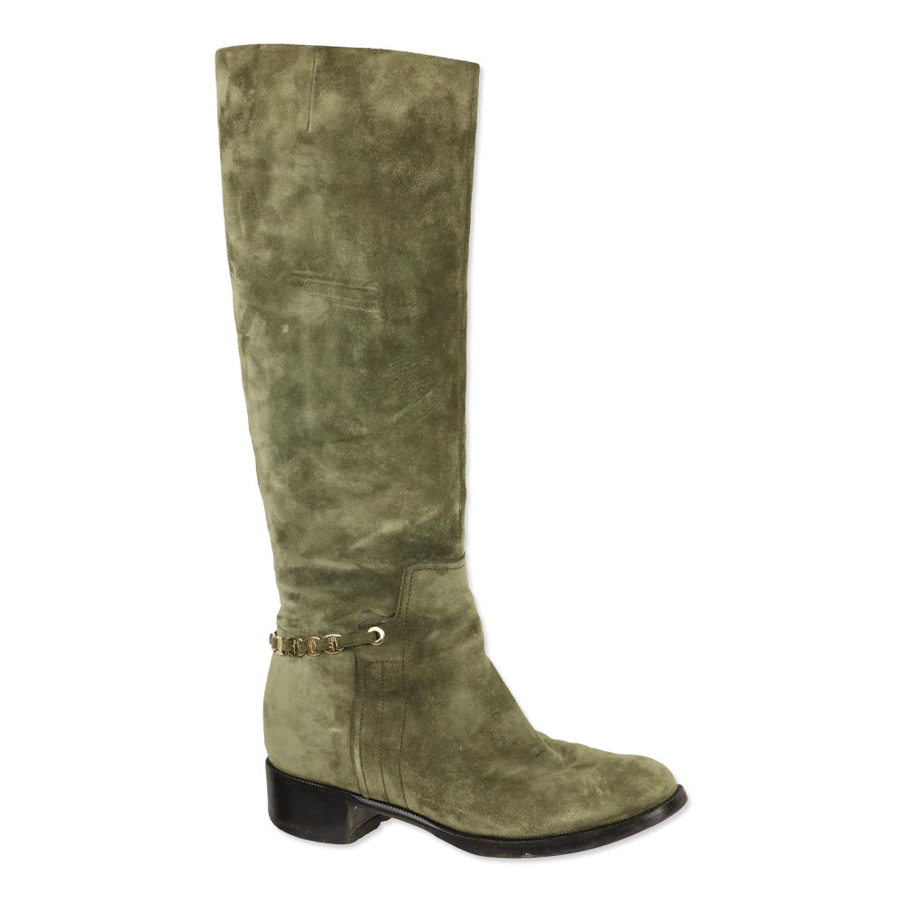 Salvatore Ferragamo Olive Suede Nando Tall Knee Boots