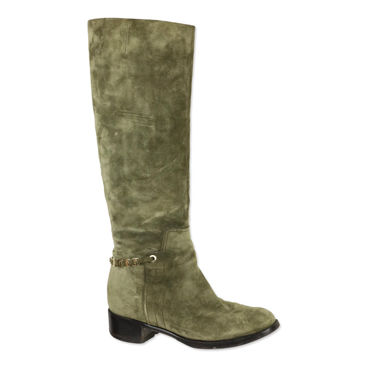 Salvatore Ferragamo Olive Suede Nando Tall Knee Boots