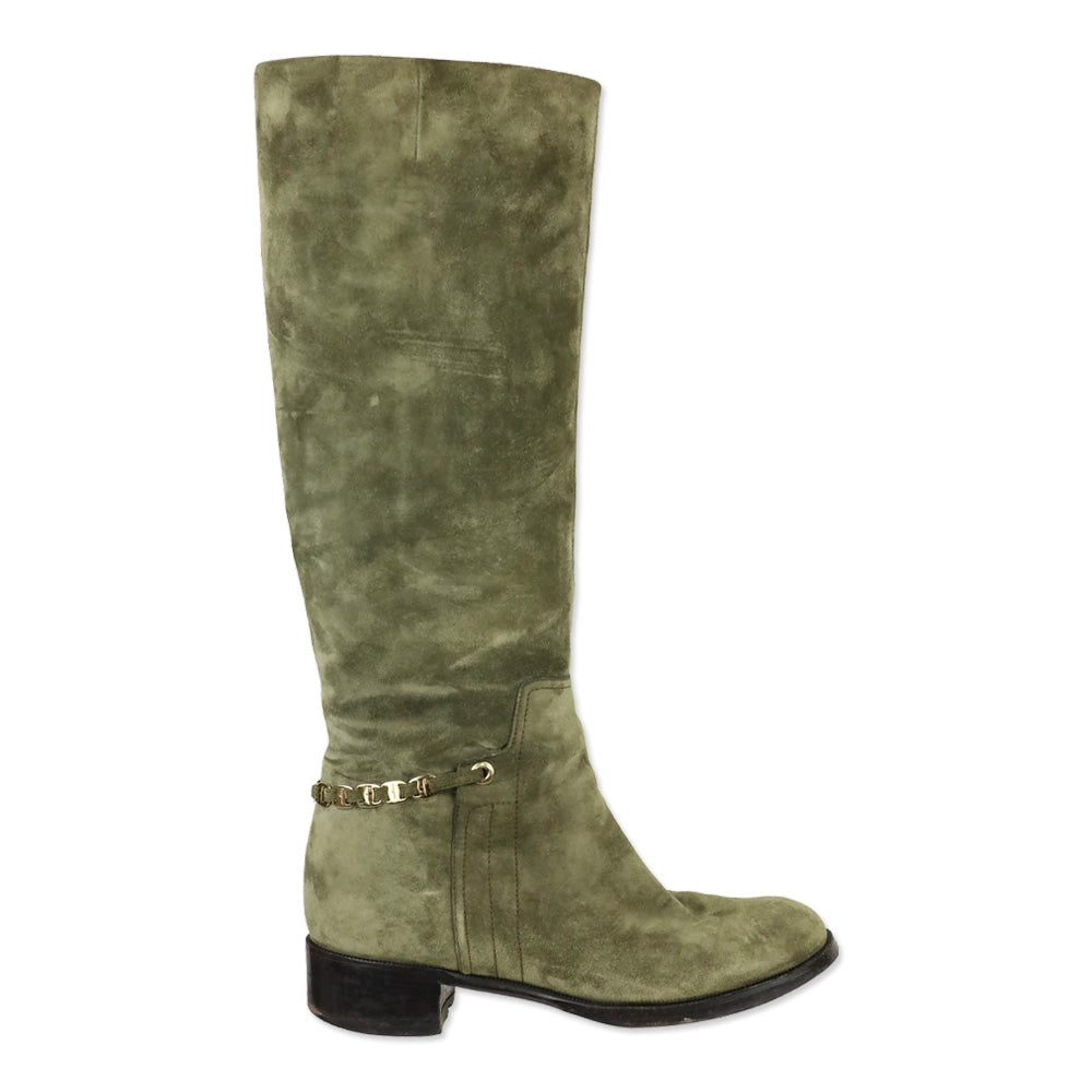 Salvatore Ferragamo Olive Suede Nando Tall Knee Boots