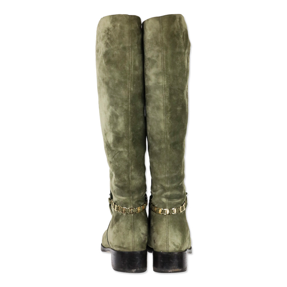 Salvatore Ferragamo Olive Suede Nando Tall Knee Boots