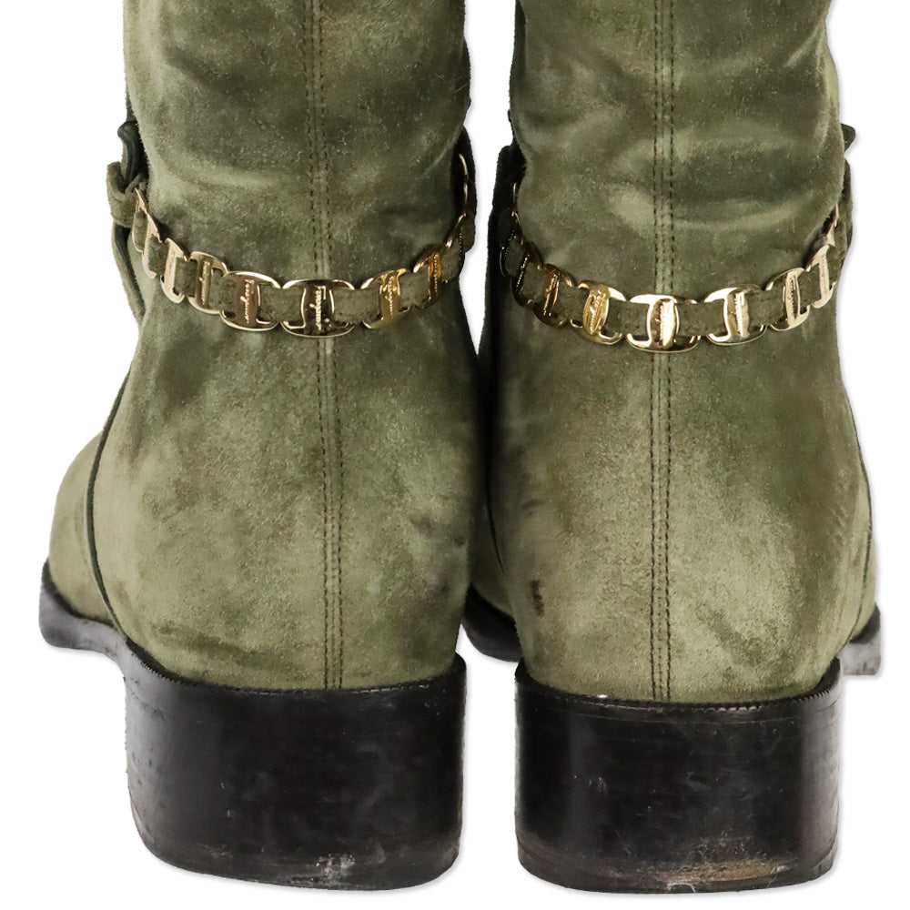 Salvatore Ferragamo Olive Suede Nando Tall Knee Boots
