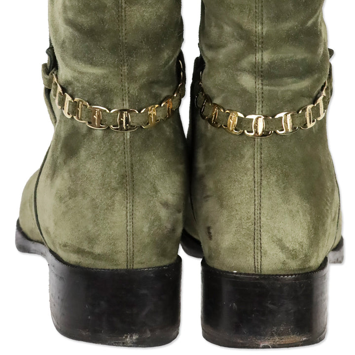 Salvatore Ferragamo Olive Suede Nando Tall Knee Boots