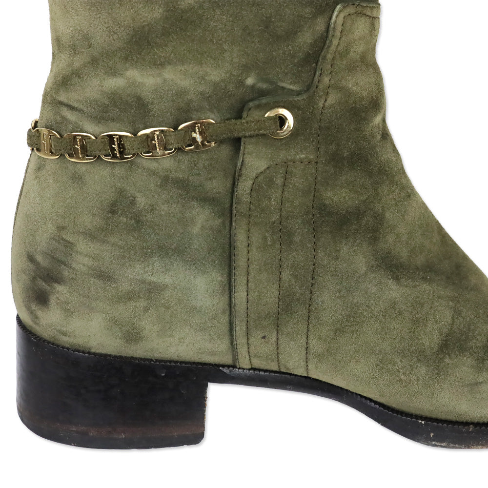 Salvatore Ferragamo Olive Suede Nando Tall Knee Boots