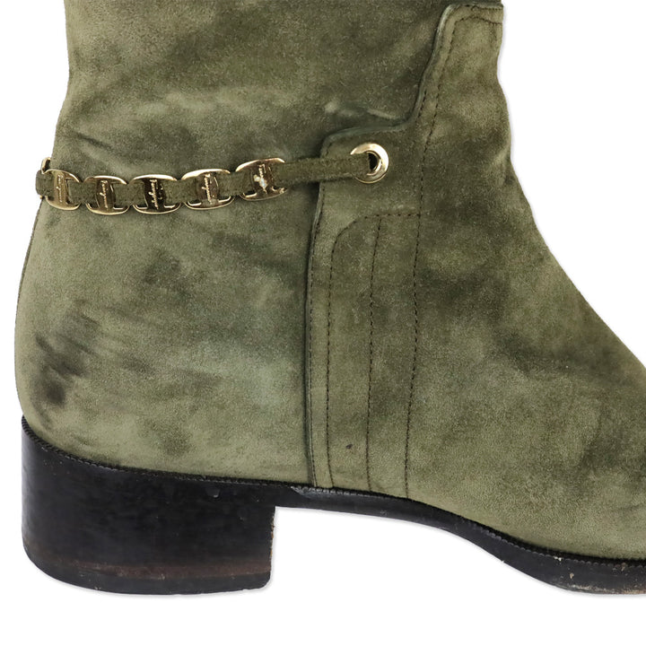 Salvatore Ferragamo Olive Suede Nando Tall Knee Boots