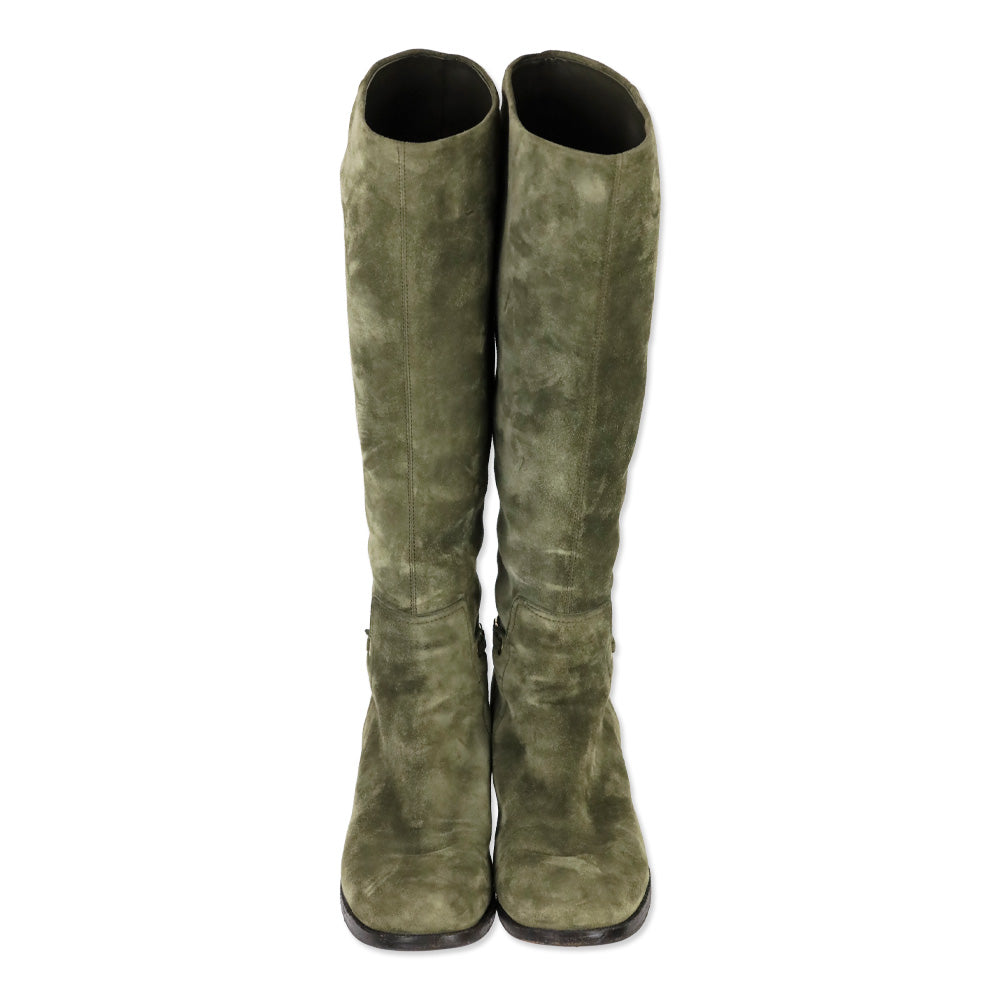Salvatore Ferragamo Olive Suede Nando Tall Knee Boots