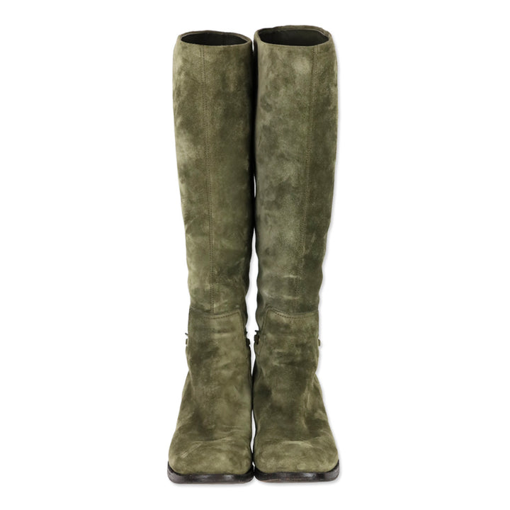 Salvatore Ferragamo Olive Suede Nando Tall Knee Boots