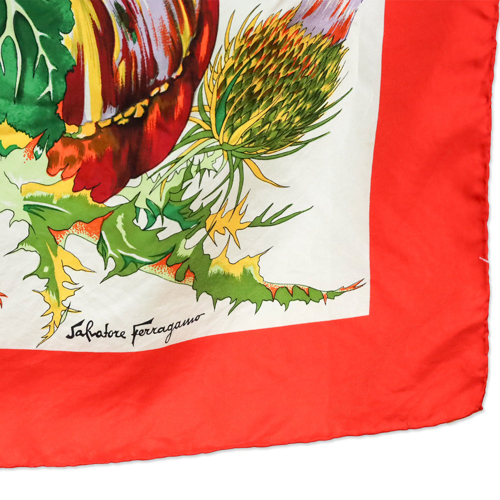 Salvatore Ferragamo Orange Harvest Pumpkin Mum Prink Silk Scarf