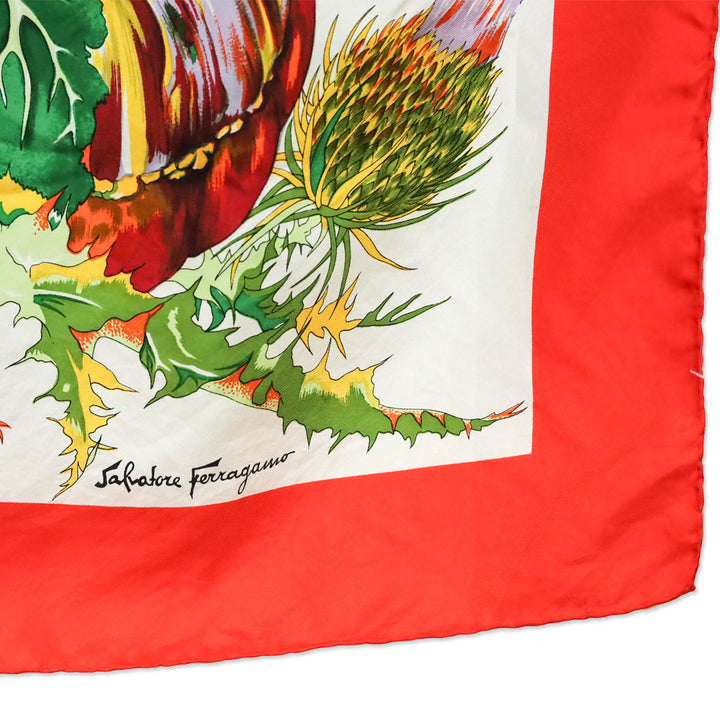 Salvatore Ferragamo Orange Harvest Pumpkin Mum Prink Silk Scarf