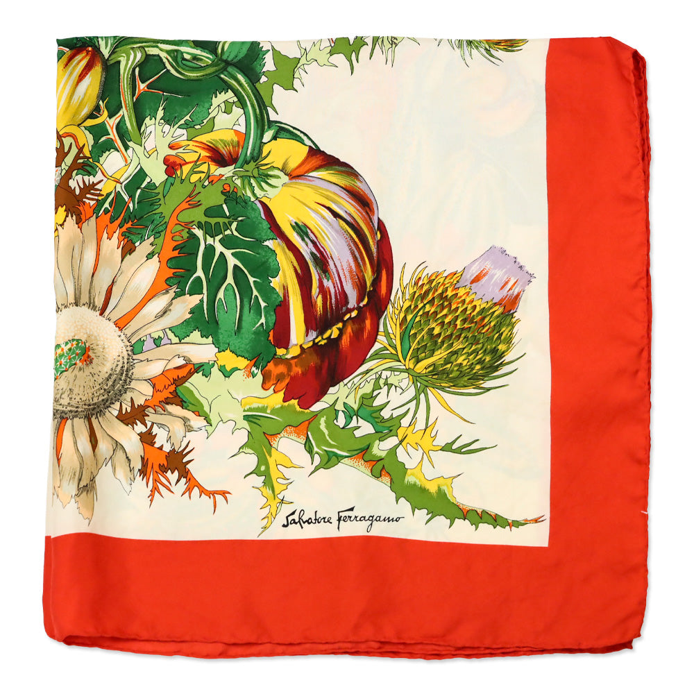 Salvatore Ferragamo Orange Harvest Pumpkin Mum Prink Silk Scarf