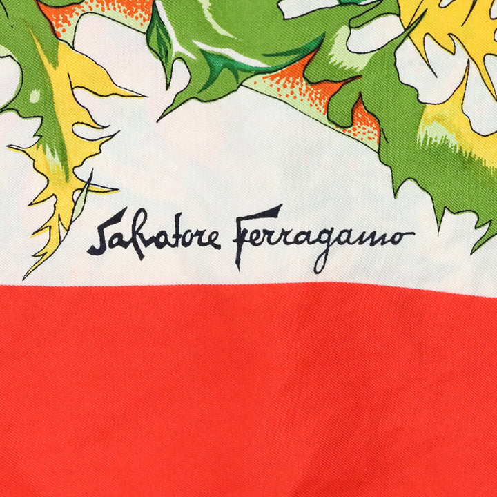 Salvatore Ferragamo Orange Harvest Pumpkin Mum Prink Silk Scarf