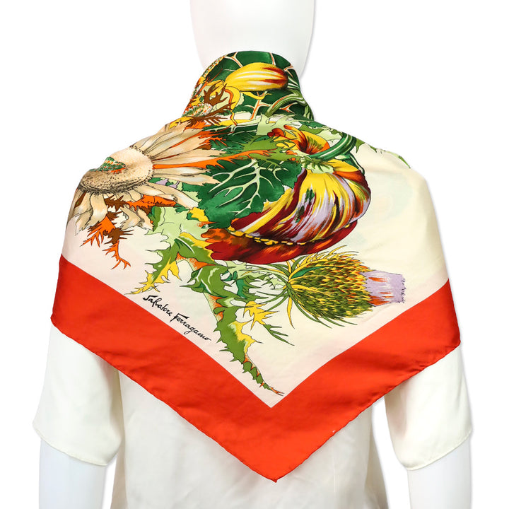 Salvatore Ferragamo Orange Harvest Pumpkin Mum Prink Silk Scarf