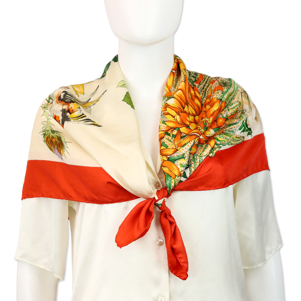 Salvatore Ferragamo Orange Harvest Pumpkin Mum Prink Silk Scarf