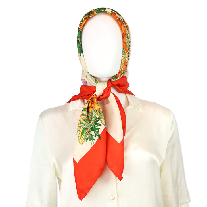 Salvatore Ferragamo Orange Harvest Pumpkin Mum Prink Silk Scarf