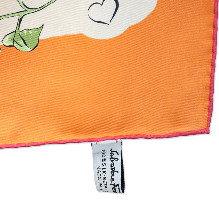 Salvatore Ferragamo Orange/Red Floral Shopping Print Silk Scarf