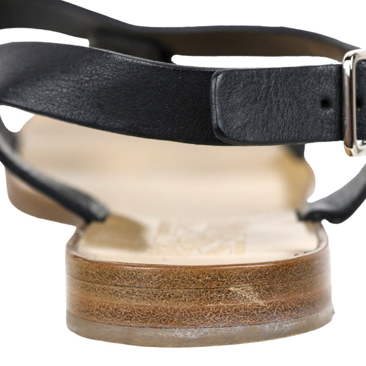 Salvatore Ferragamo Pana Black Leather T-Strap Flat Sandal