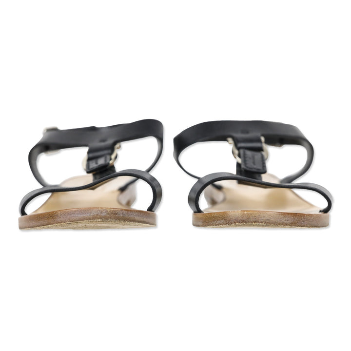 Salvatore Ferragamo Pana Black Leather T-Strap Flat Sandal