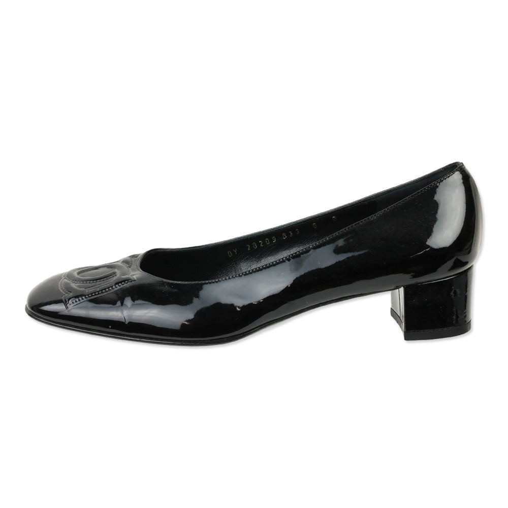 Salvatore Ferragamo Patent Leather Gancini Logo Pumps