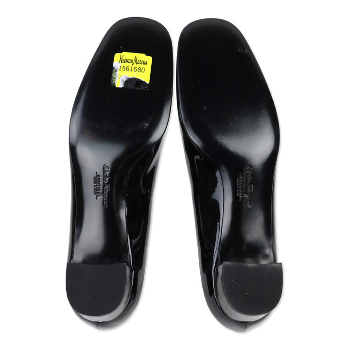 Salvatore Ferragamo Patent Leather Gancini Logo Pumps