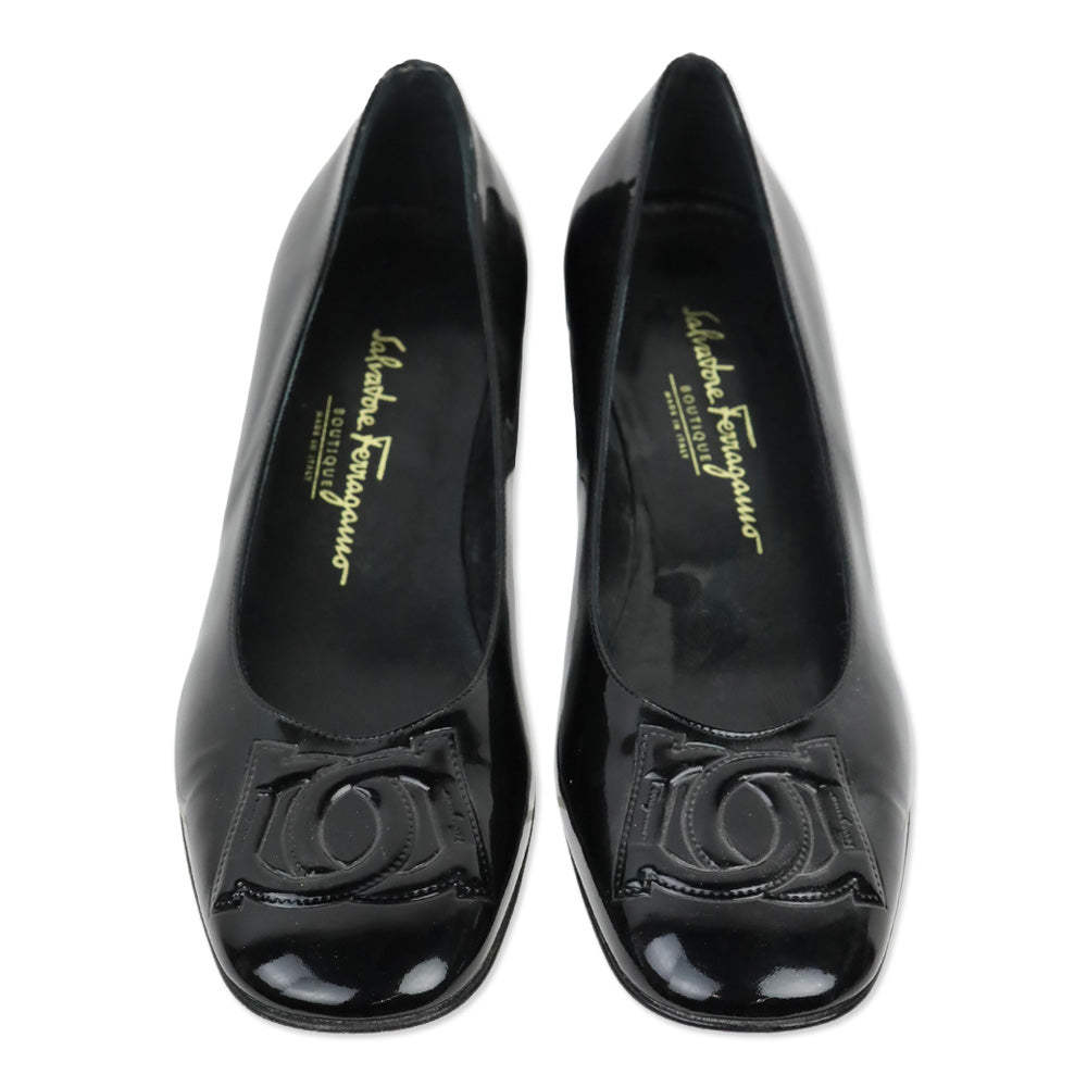 Salvatore Ferragamo Patent Leather Gancini Logo Pumps