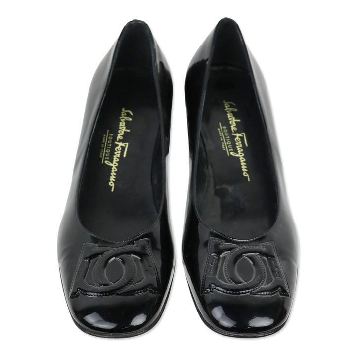 Salvatore Ferragamo Patent Leather Gancini Logo Pumps