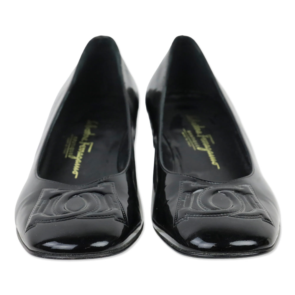 Salvatore Ferragamo Patent Leather Gancini Logo Pumps